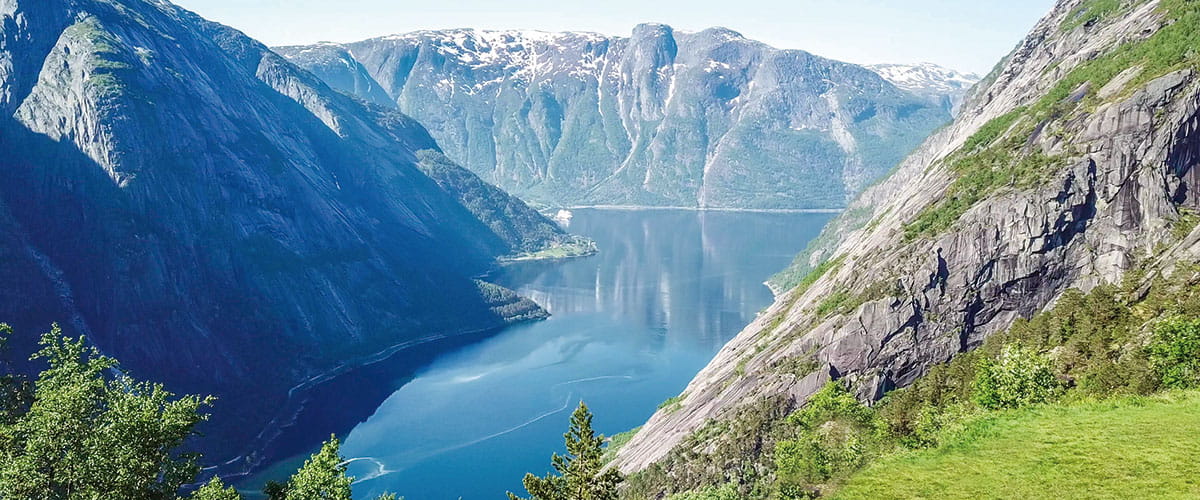 A view down the fjord in Eidfjord, Norway